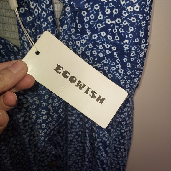 NWT Ecowish Tie-front/Keyhole Midi Dress (Floral Navy and White). - Picture 4 of 6